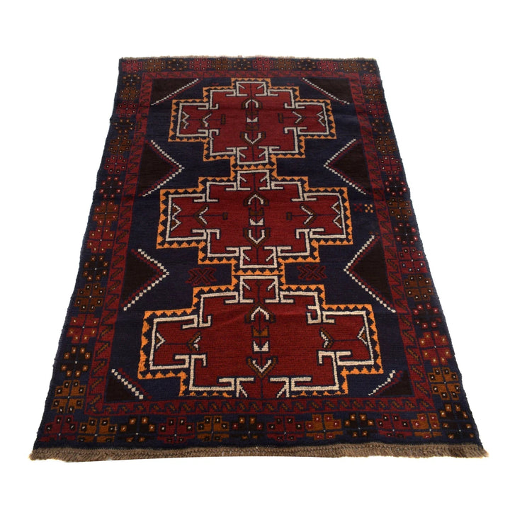Dark Blue Afghan Baluchi Rug 3' 9" x 5' 10" Hand-Knotted | No. AL48697