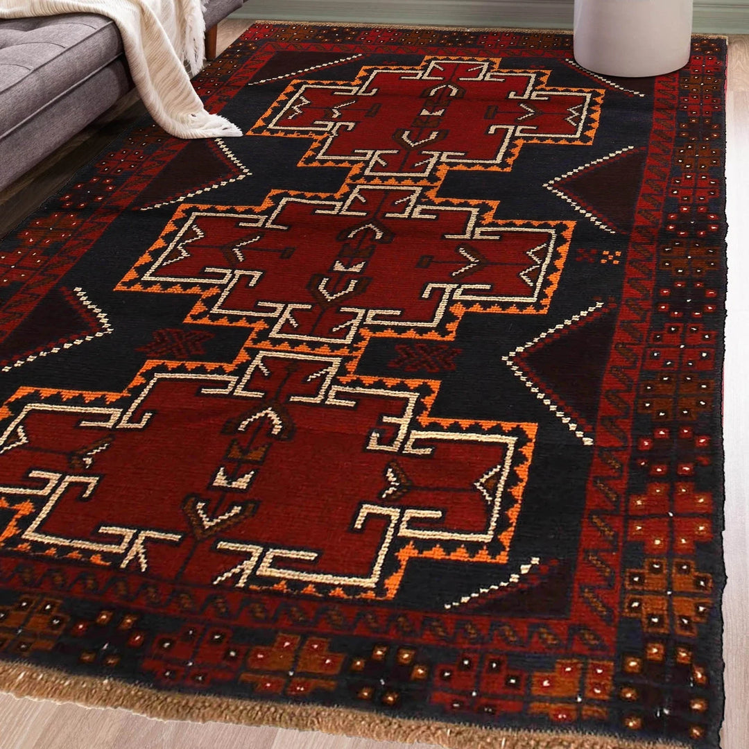 Dark Blue Afghan Baluchi Rug 3' 9" x 5' 10" Hand-Knotted | No. AL48697