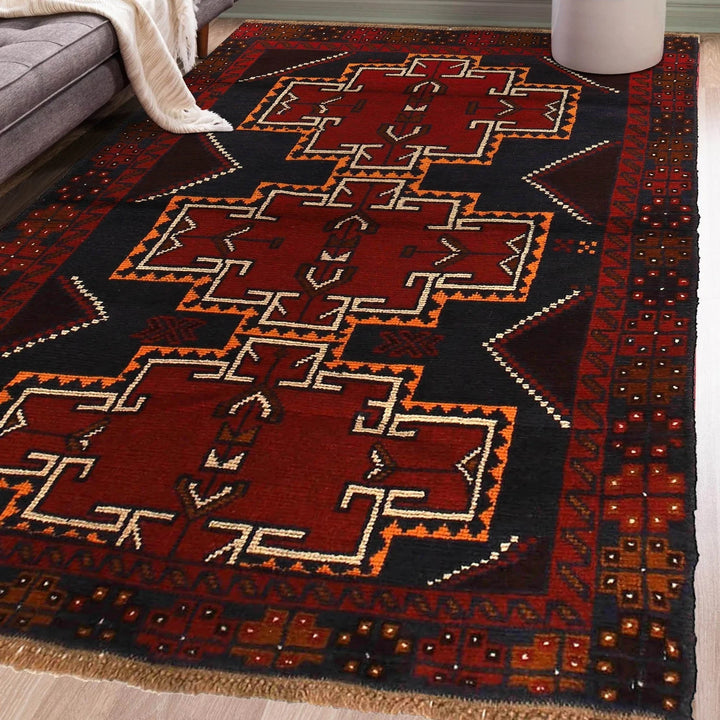 Dark Blue Afghan Baluchi Rug 3' 9" x 5' 10" Hand-Knotted | No. AL48697