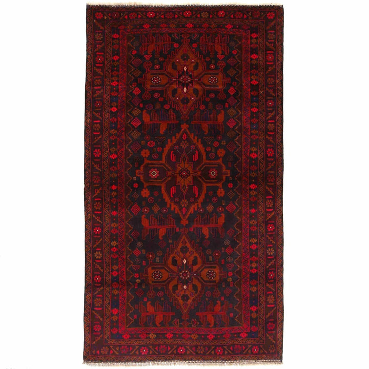 Red Afghan Baluchi Rug 4' 0" x 7' 2" Hand-Knotted | No. AL48742