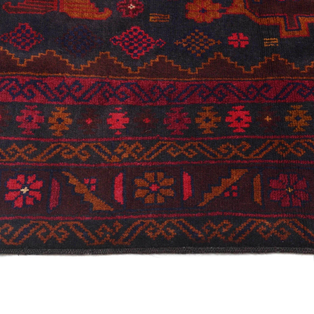 Red Afghan Baluchi Rug 4' 0" x 7' 2" Hand-Knotted | No. AL48742