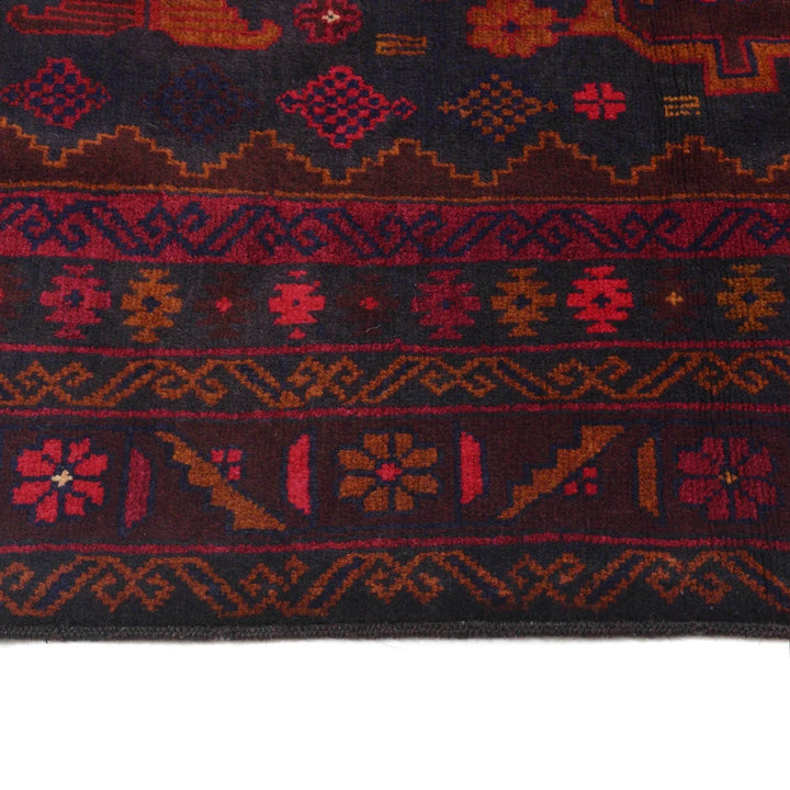 Red Afghan Baluchi Rug 4' 0" x 7' 2" Hand-Knotted | No. AL48742