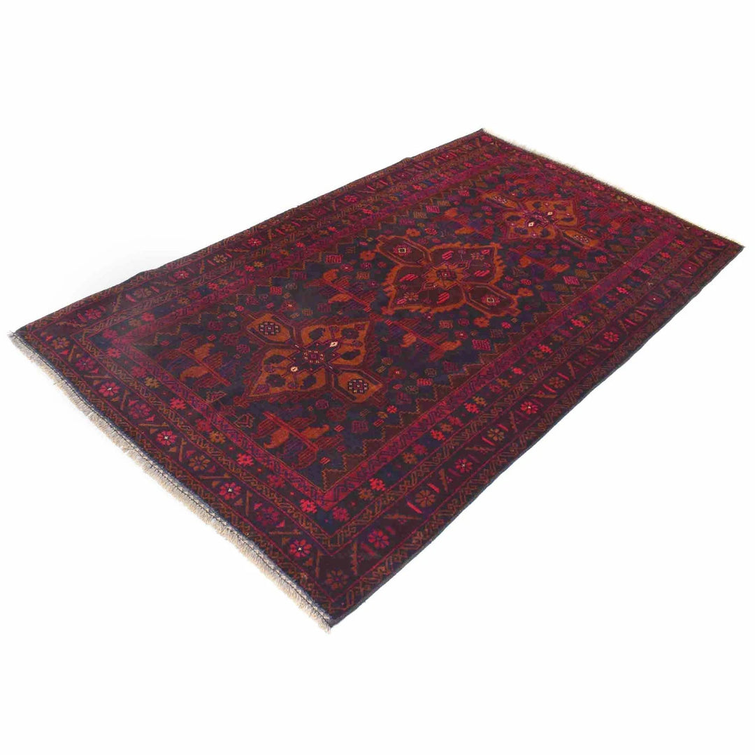 Red Afghan Baluchi Rug 4' 0" x 7' 2" Hand-Knotted | No. AL48742