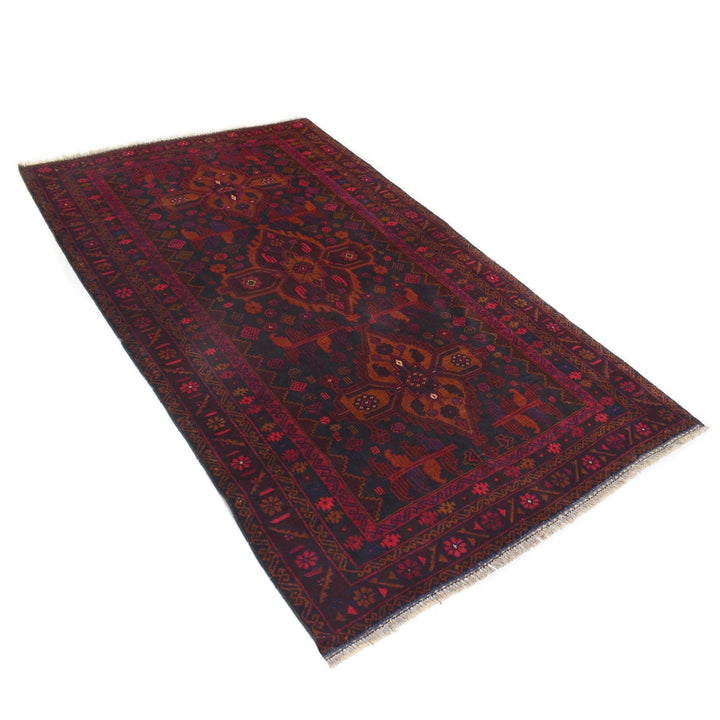 Red Afghan Baluchi Rug 4' 0" x 7' 2" Hand-Knotted | No. AL48742