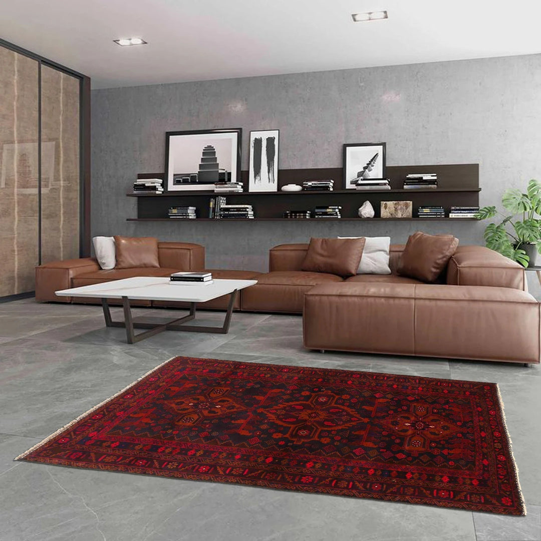 Red Afghan Baluchi Rug 4' 0" x 7' 2" Hand-Knotted | No. AL48742