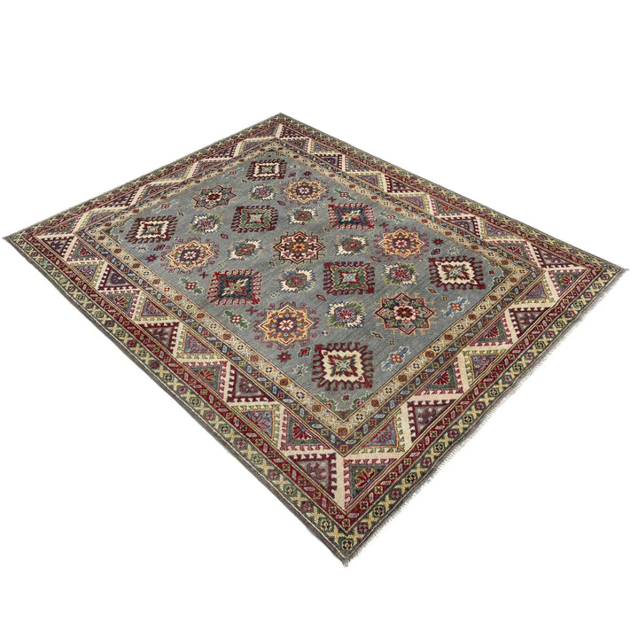 Gray Afghan Kazak Rug 5' 1" x 6' 9" Hand-Knotted | No. AL48751