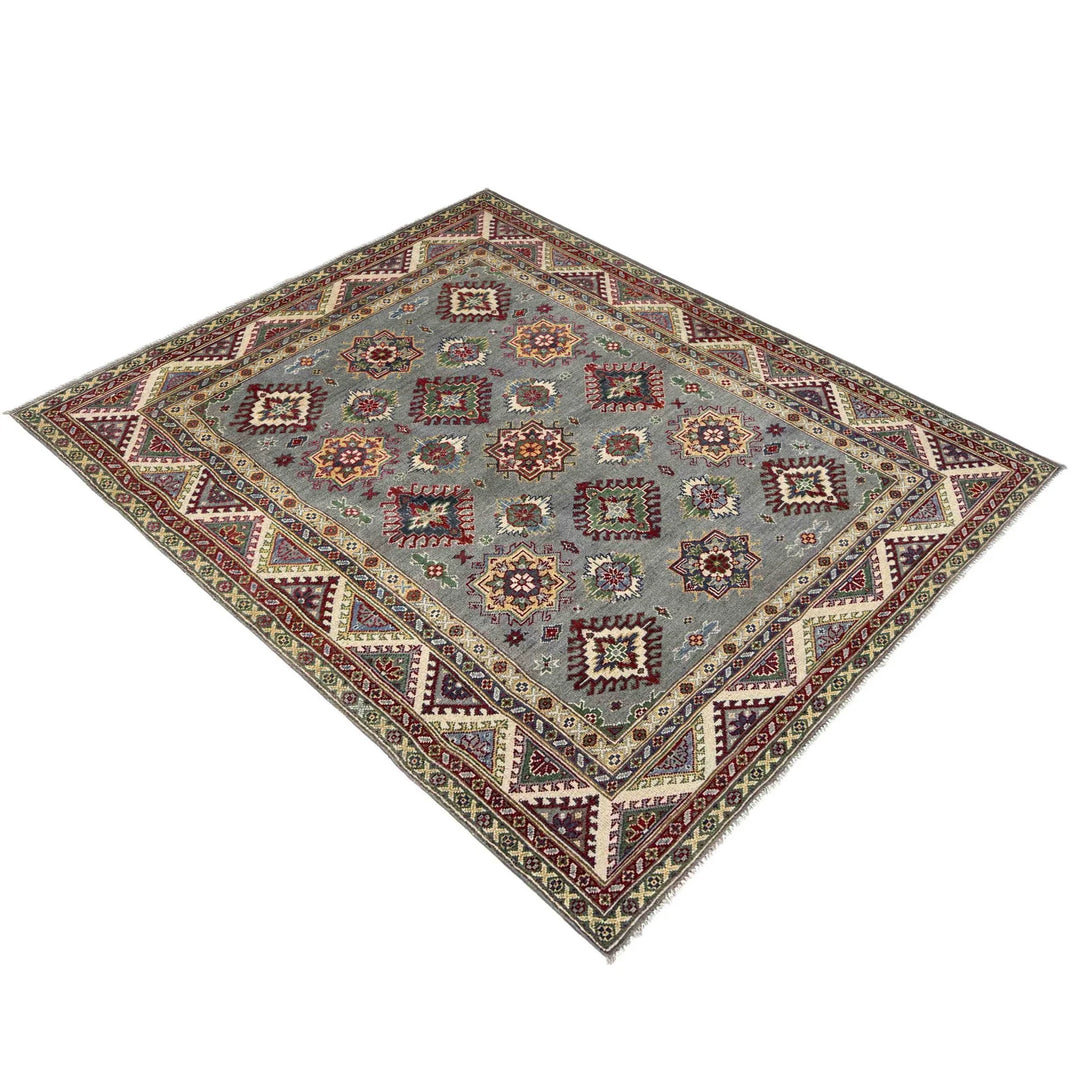 Gray Afghan Kazak Rug 5' 1" x 6' 9" Hand-Knotted | No. AL48751