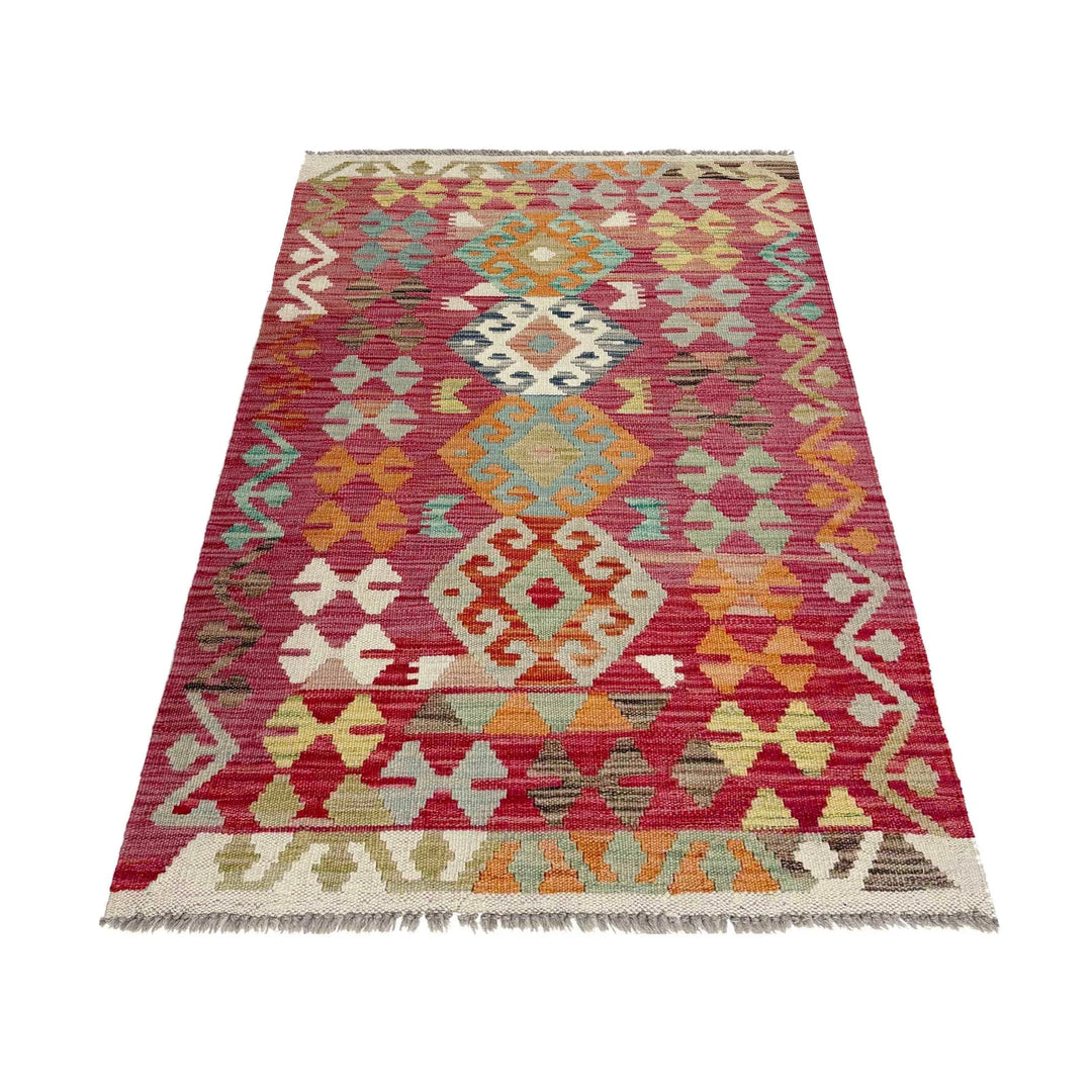 Afghan Vegetable Kilim Rug 2' 6" x 4' 4" Flat-Weave | No. AL487704