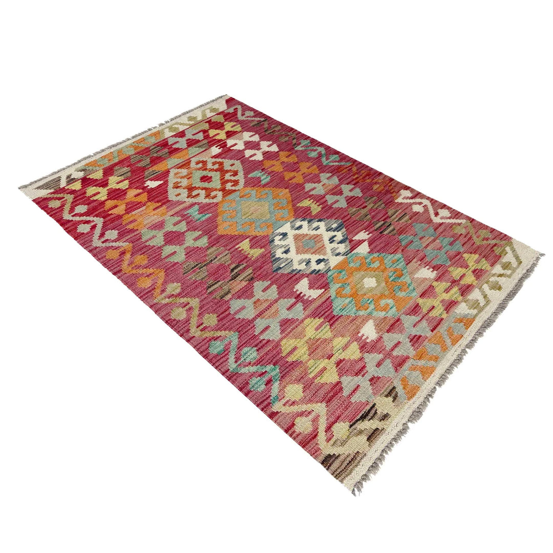 Afghan Vegetable Kilim Rug 2' 6" x 4' 4" Flat-Weave | No. AL487704