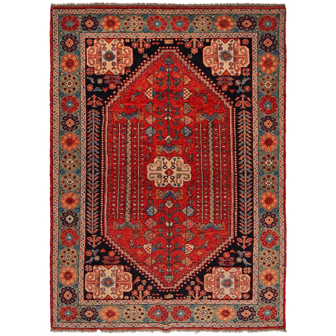 Red Afghan Shirazi Rug 6'5" x 9'6" Hand-Knotted | No. AL48790