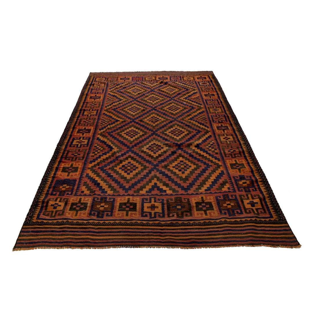 Red Afghan Maimana Kilim Rug 5' 8" x 9' 10" Flat-Weave | No. AL48793