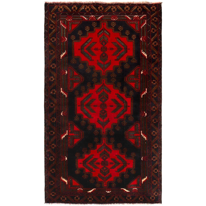 Red Afghan Baluchi Rug 3' 10" x 6' 8" Hand-Knotted | No. AL48805