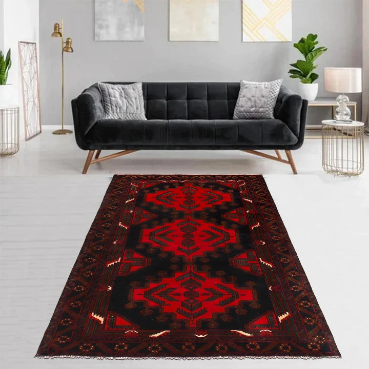 Red Afghan Baluchi Rug 3' 10" x 6' 8" Hand-Knotted | No. AL48805
