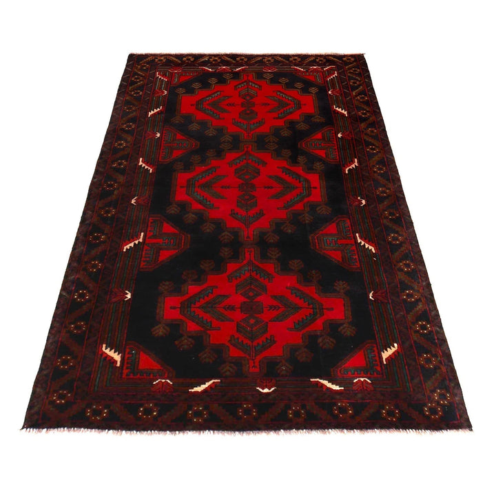 Red Afghan Baluchi Rug 3' 10" x 6' 8" Hand-Knotted | No. AL48805