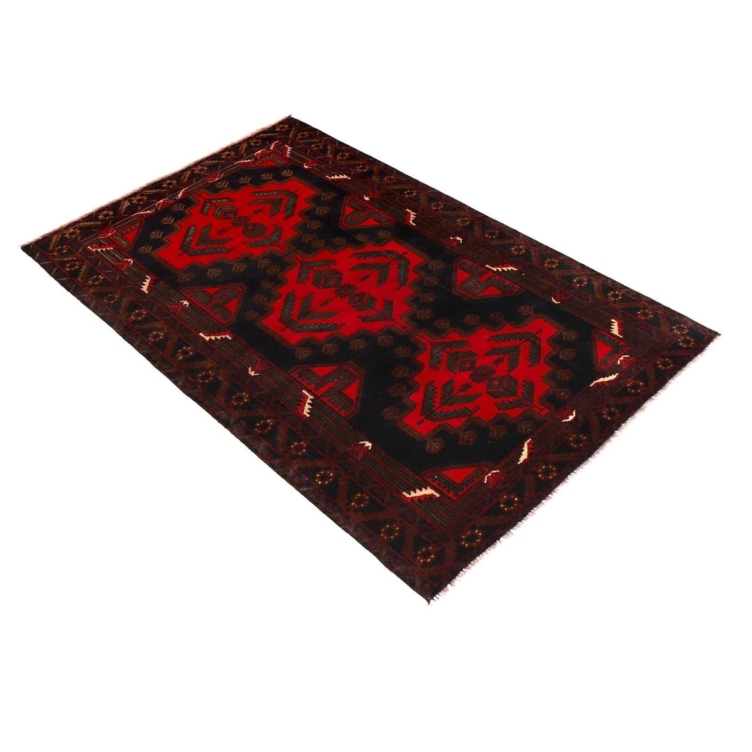Red Afghan Baluchi Rug 3' 10" x 6' 8" Hand-Knotted | No. AL48805