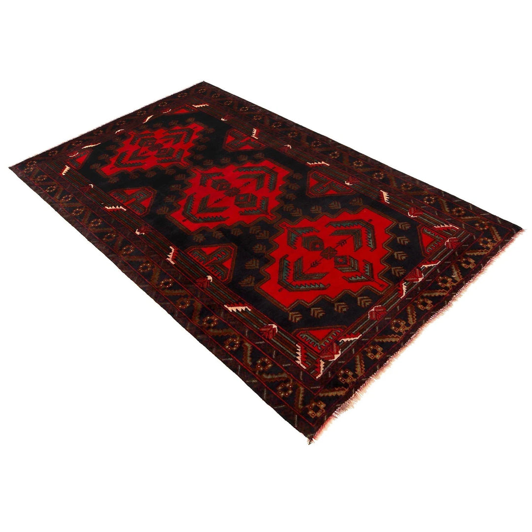 Red Afghan Baluchi Rug 3' 10" x 6' 8" Hand-Knotted | No. AL48805