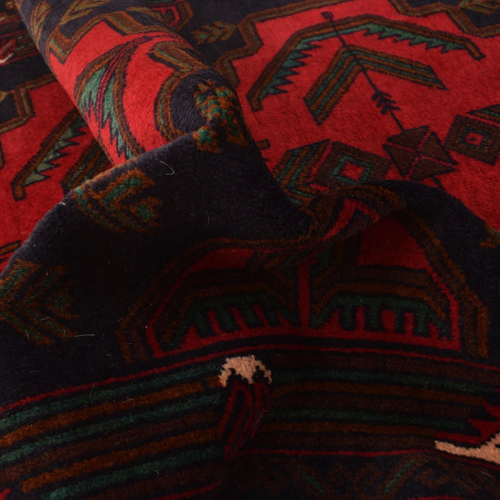Red Afghan Baluchi Rug 3' 10" x 6' 8" Hand-Knotted | No. AL48805