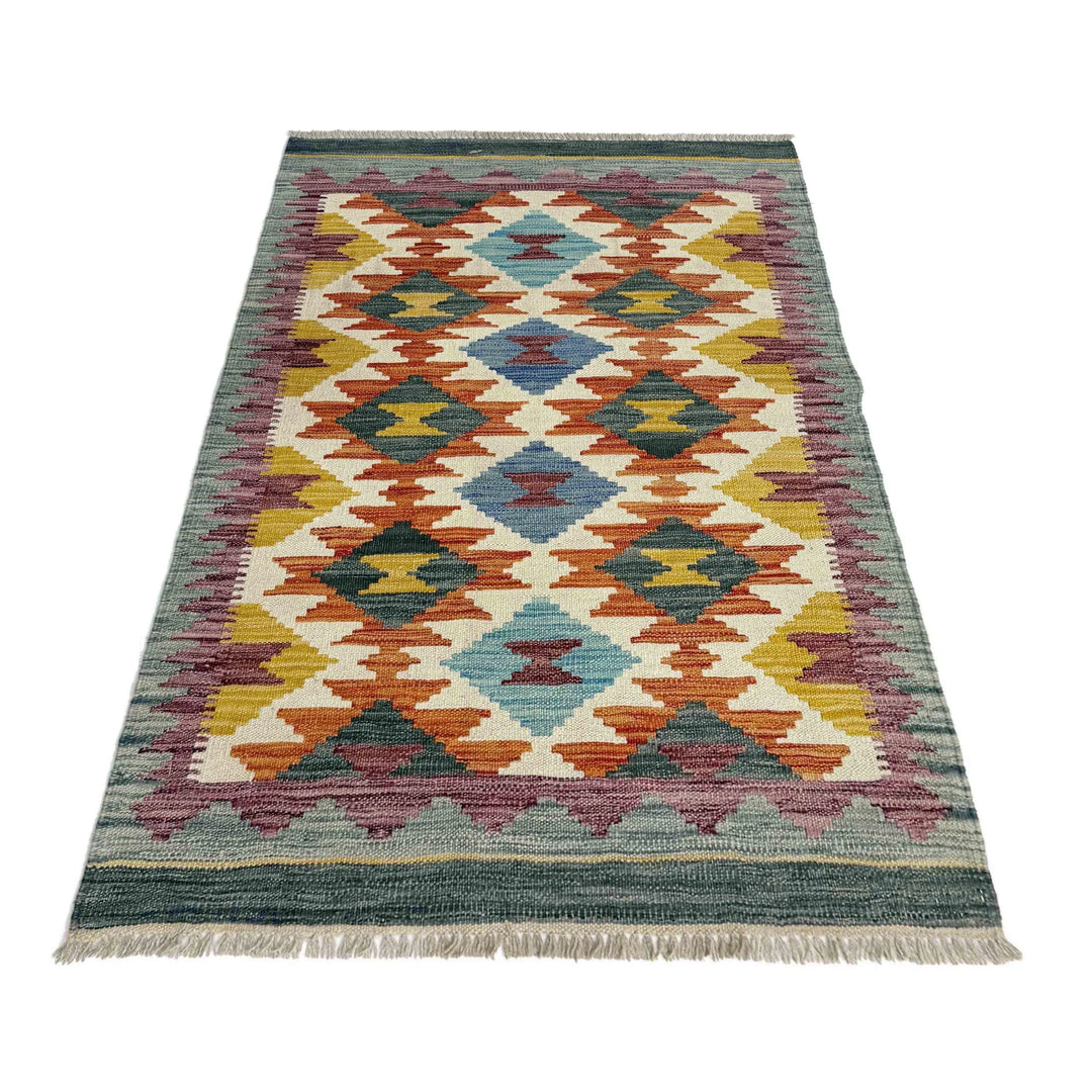 Afghan Vegetable Kilim Rug 2' 8" x 4' 4" Flat-Weave | No. AL488153