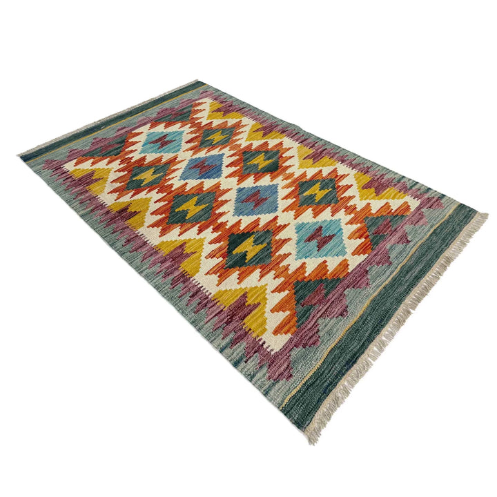 Afghan Vegetable Kilim Rug 2' 8" x 4' 4" Flat-Weave | No. AL488153