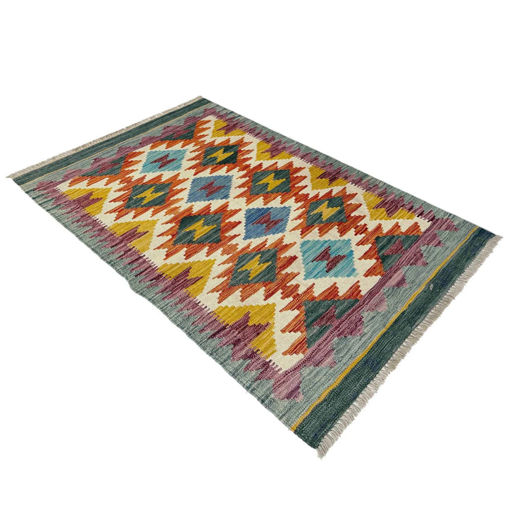 Afghan Vegetable Kilim Rug 2' 8" x 4' 4" Flat-Weave | No. AL488153
