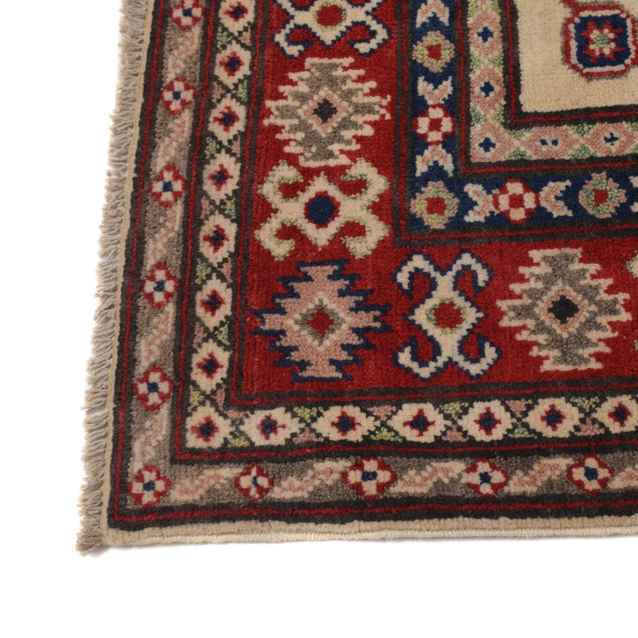 Ivory Afghan Kazak Rug 3' 4" x 4' 8" Hand-Knotted | No. AL48827