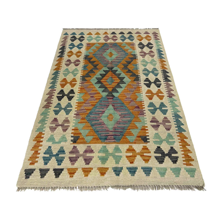 Afghan Vegetable Kilim Rug 2'7" x 4'3" Flat-Weave | No. AL488381