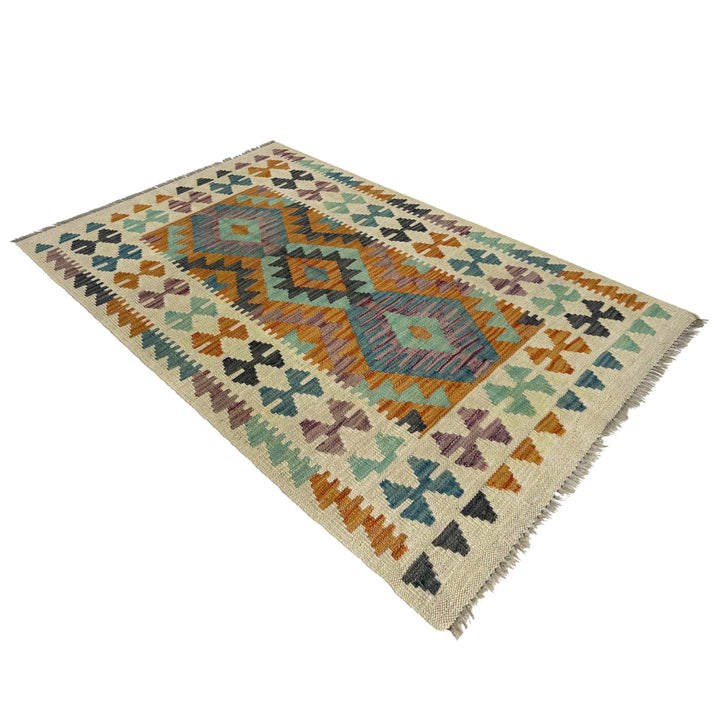 Afghan Vegetable Kilim Rug 2'7" x 4'3" Flat-Weave | No. AL488381