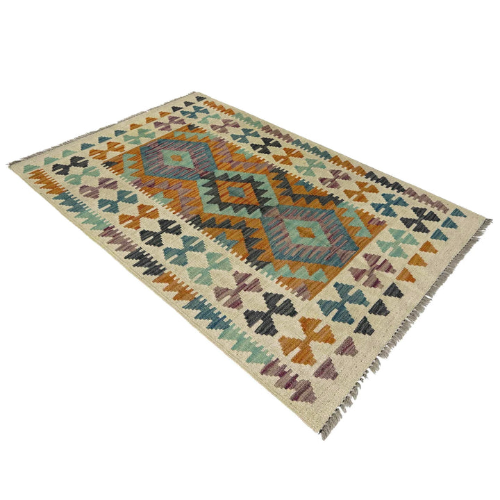 Afghan Vegetable Kilim Rug 2'7" x 4'3" Flat-Weave | No. AL488381
