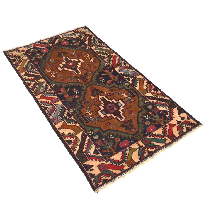 Afghan Baluchi Rug 2' 7" x 4' 6" Hand-Knotted | No. AL48957