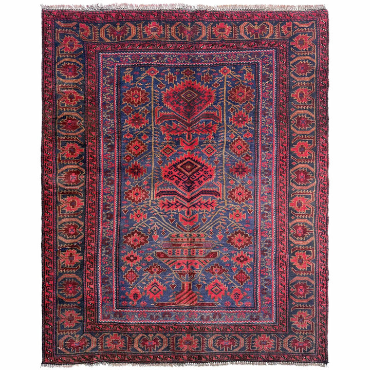 Afghan Baluchi Rug 4' 0" x 4' 11" Hand-Knotted | No. AL48961