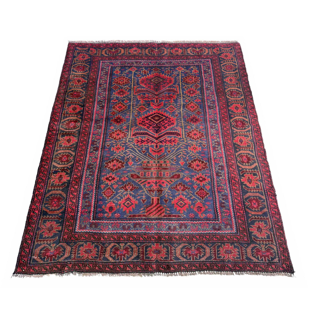 Afghan Baluchi Rug 4' 0" x 4' 11" Hand-Knotted | No. AL48961