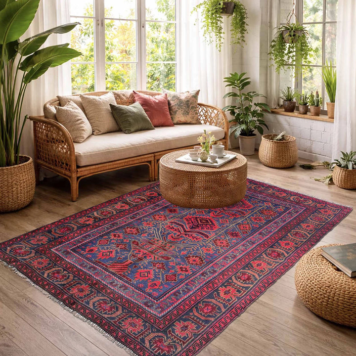 Afghan Baluchi Rug 4' 0" x 4' 11" Hand-Knotted | No. AL48961