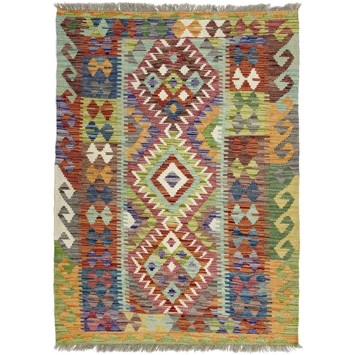Multicolor Afghan Vegetable Kilim Rug 3' 5" x 4' 10" Flat-Weave | No. AL48962