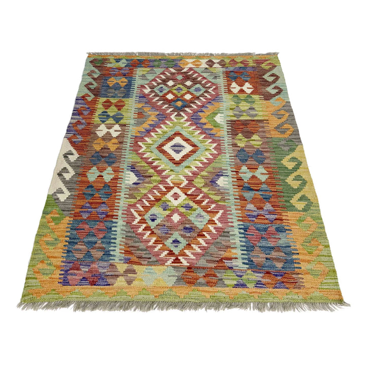 Multicolor Afghan Vegetable Kilim Rug 3' 5" x 4' 10" Flat-Weave | No. AL48962