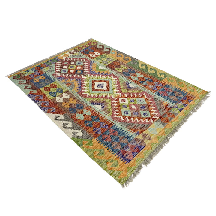 Multicolor Afghan Vegetable Kilim Rug 3' 5" x 4' 10" Flat-Weave | No. AL48962