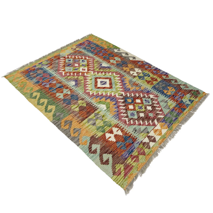 Multicolor Afghan Vegetable Kilim Rug 3' 5" x 4' 10" Flat-Weave | No. AL48962