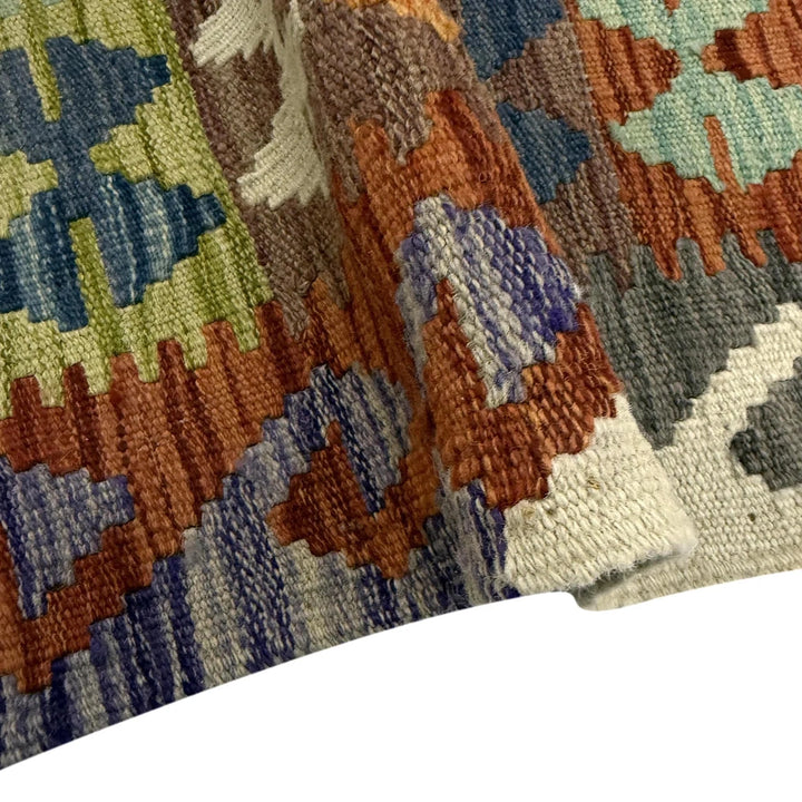 Multicolor Afghan Kilim Rug 3'5" x 4'10" Flat-Weave | No. AL48962