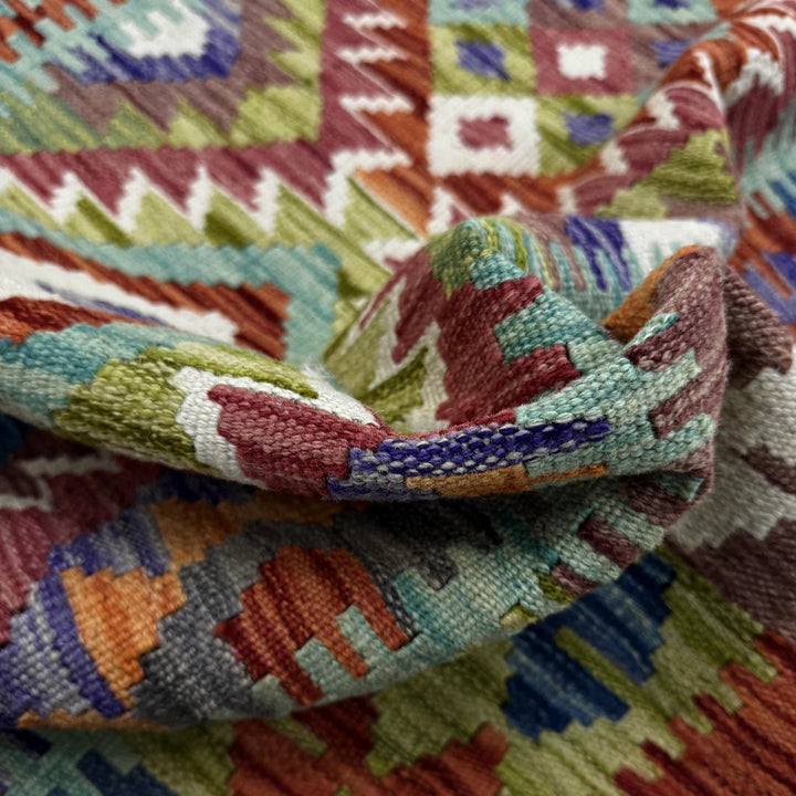 Multicolor Afghan Vegetable Kilim Rug 3' 5" x 4' 10" Flat-Weave | No. AL48962