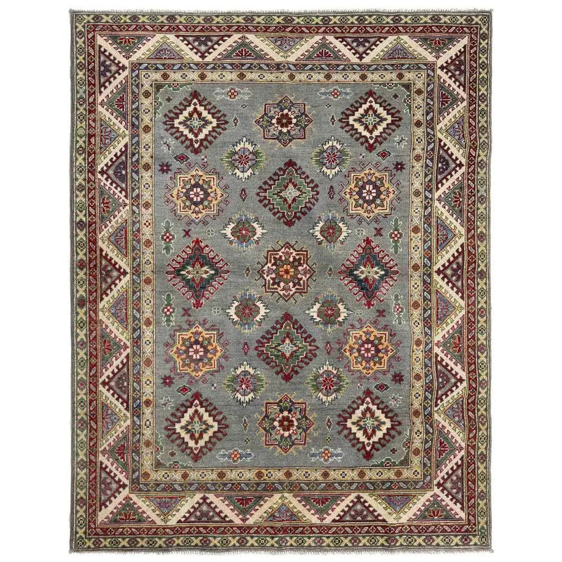 Gray Afghan Kazak Rug 5' 1" x 6' 9" Hand-Knotted | No. AL48983