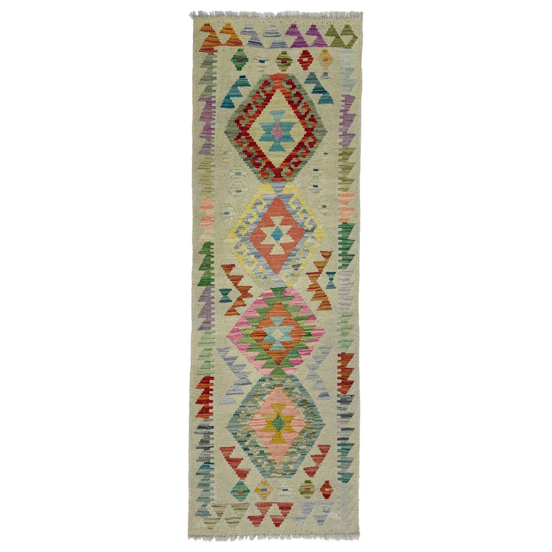 Afghan Vegetable Kilim Rug 1' 10" x 5' 8" Flat-Weave | No. AL490363