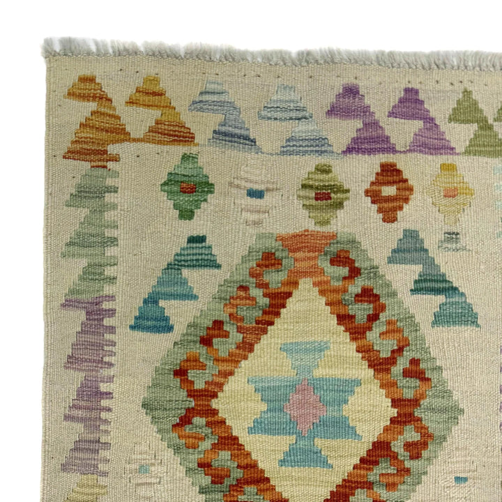Afghan Vegetable Kilim Rug 1' 10" x 5' 8" Flat-Weave | No. AL490363
