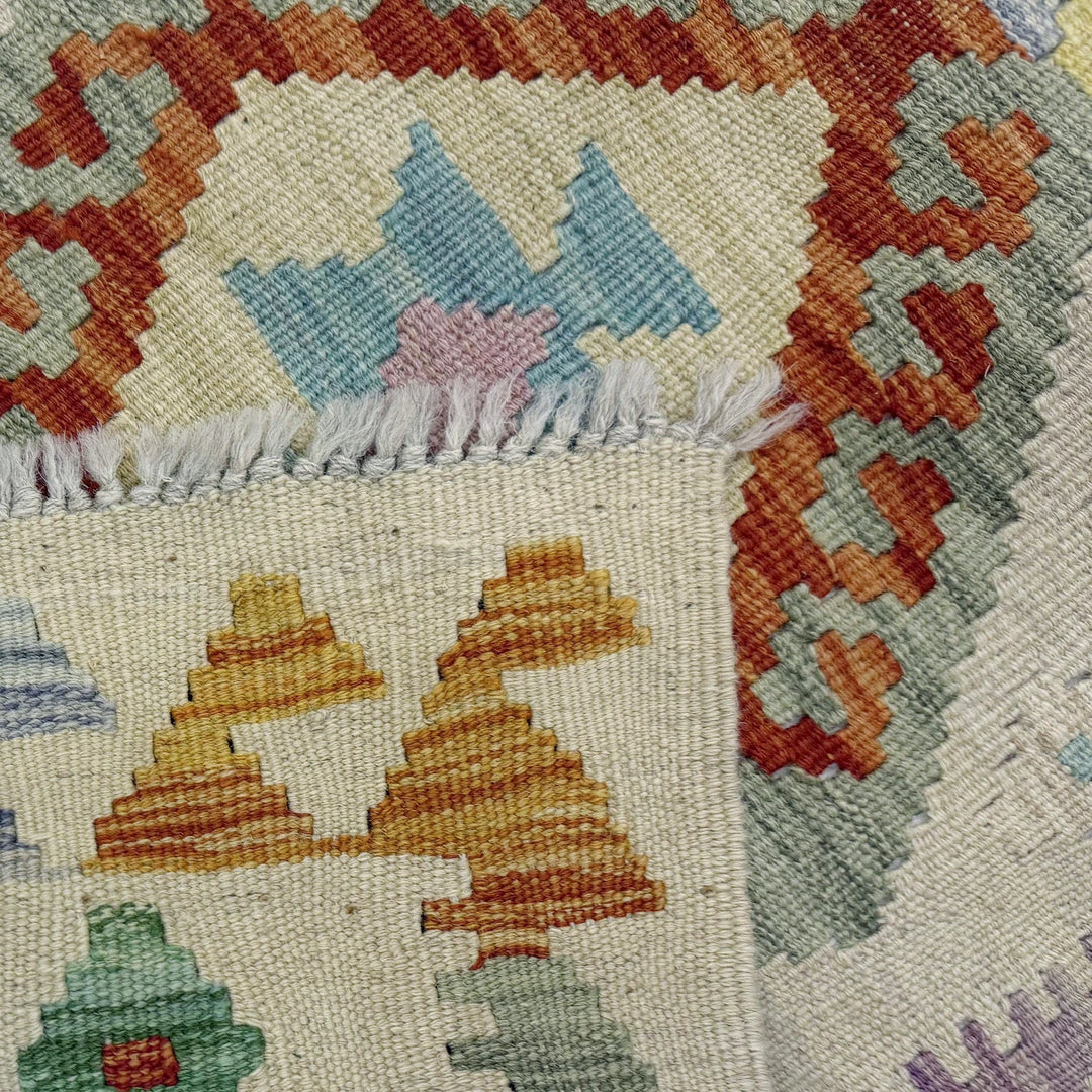 Afghan Vegetable Kilim Rug 1' 10" x 5' 8" Flat-Weave | No. AL490363