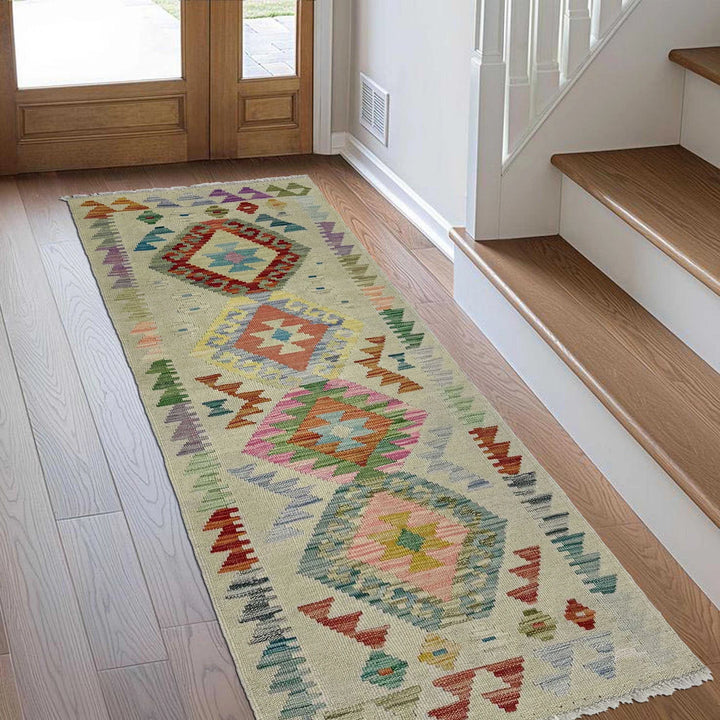 Afghan Vegetable Kilim Rug 1' 10" x 5' 8" Flat-Weave | No. AL490363