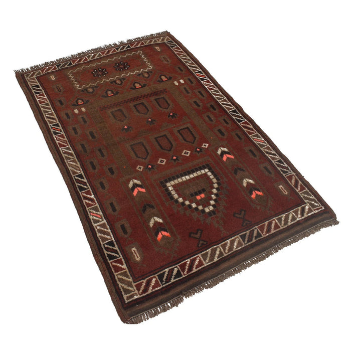 Brown Afghan Prayer Overdye Rug 2' 9" x 4' 4" Hand-Knotted | No. AL49096