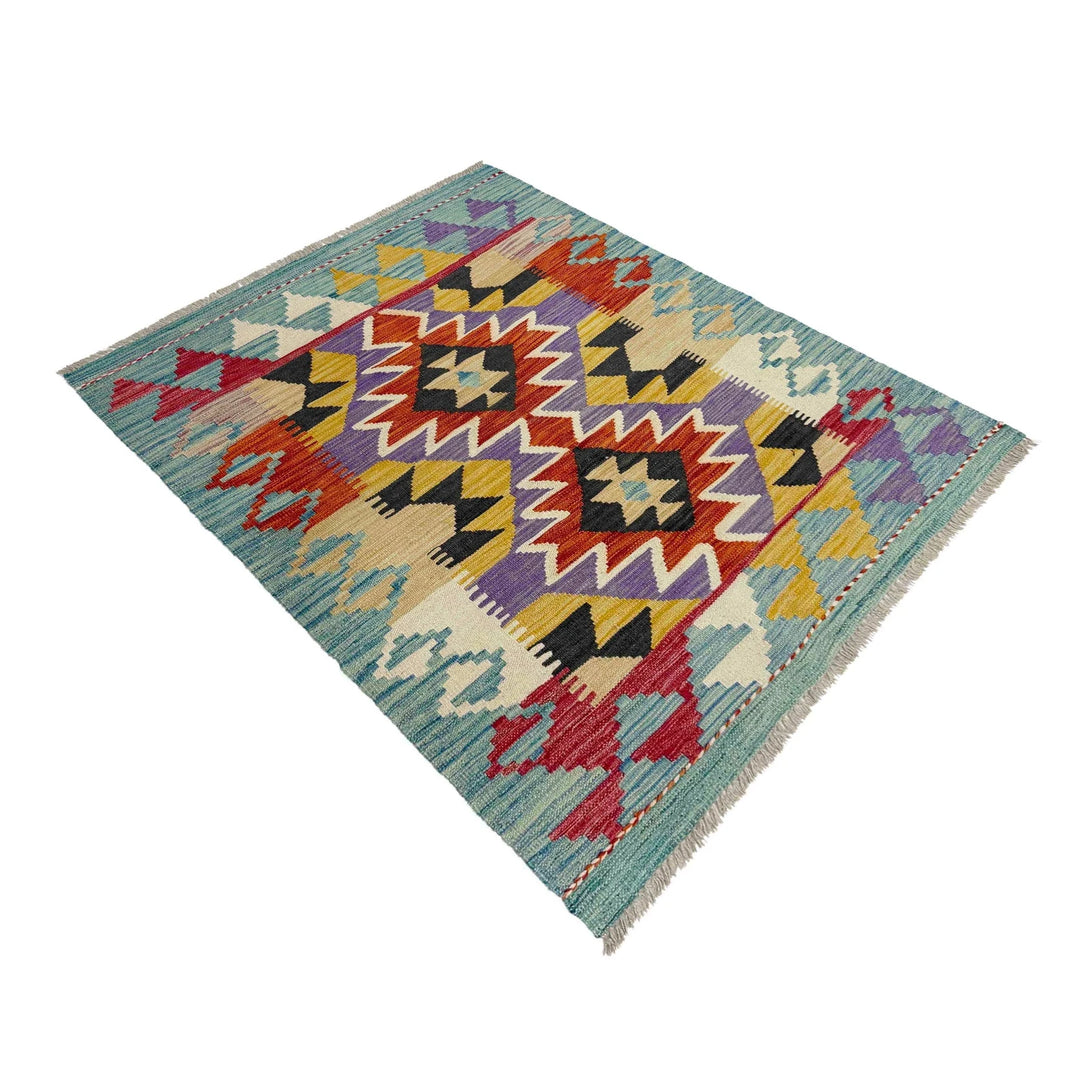 Afghan Vegetable Kilim Rug 3' 6" x 4' 9" Flat-Weave | No. AL491321