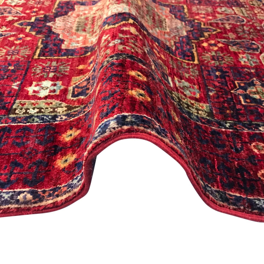Red Afghan Mamluk Rug 3' 3" x 4' 9" Hand-Knotted | No. AL49140