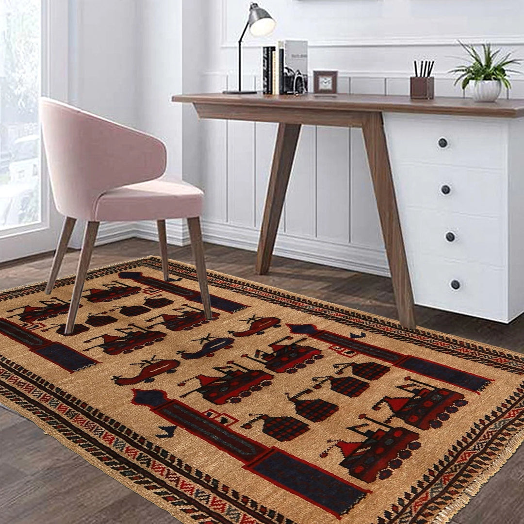 Brown Afghan War Rug 2' 11" x 4' 7" Hand-Knotted | No. AL49169