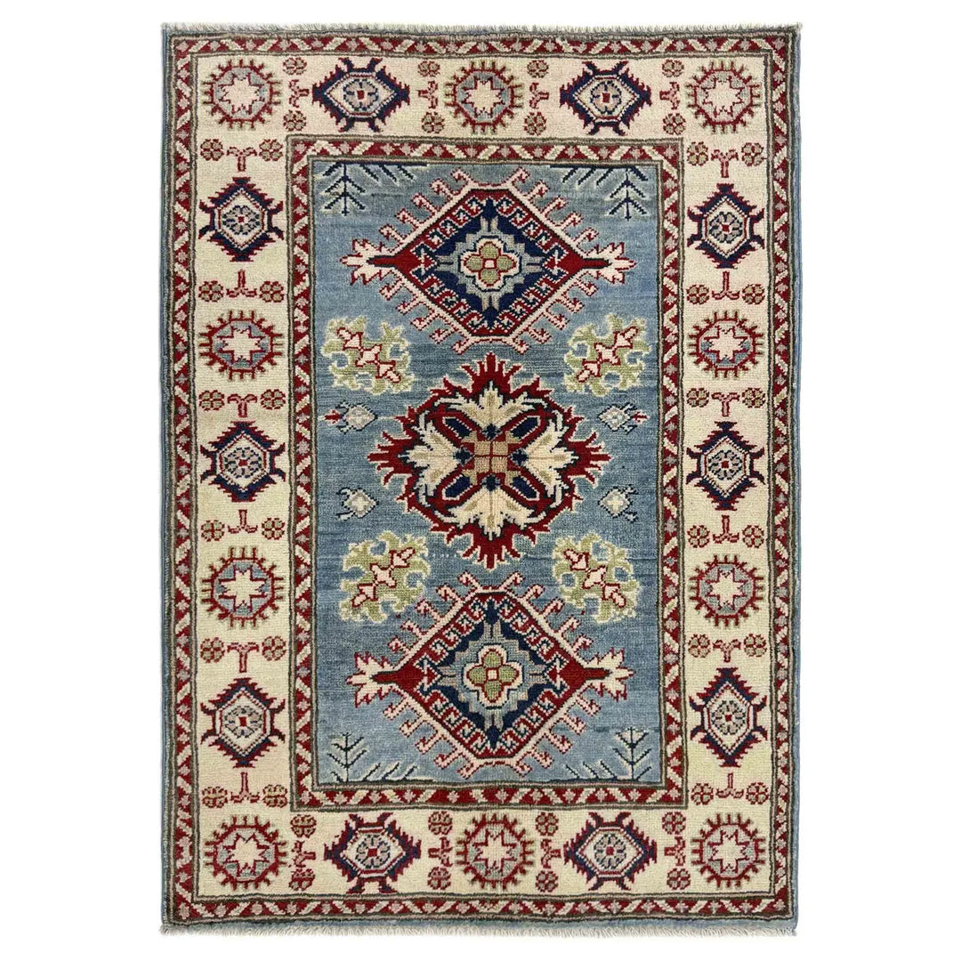 Blue Afghan Kazak Rug 2' 7" x 3' 9" Hand-Knotted | No. AL49191
