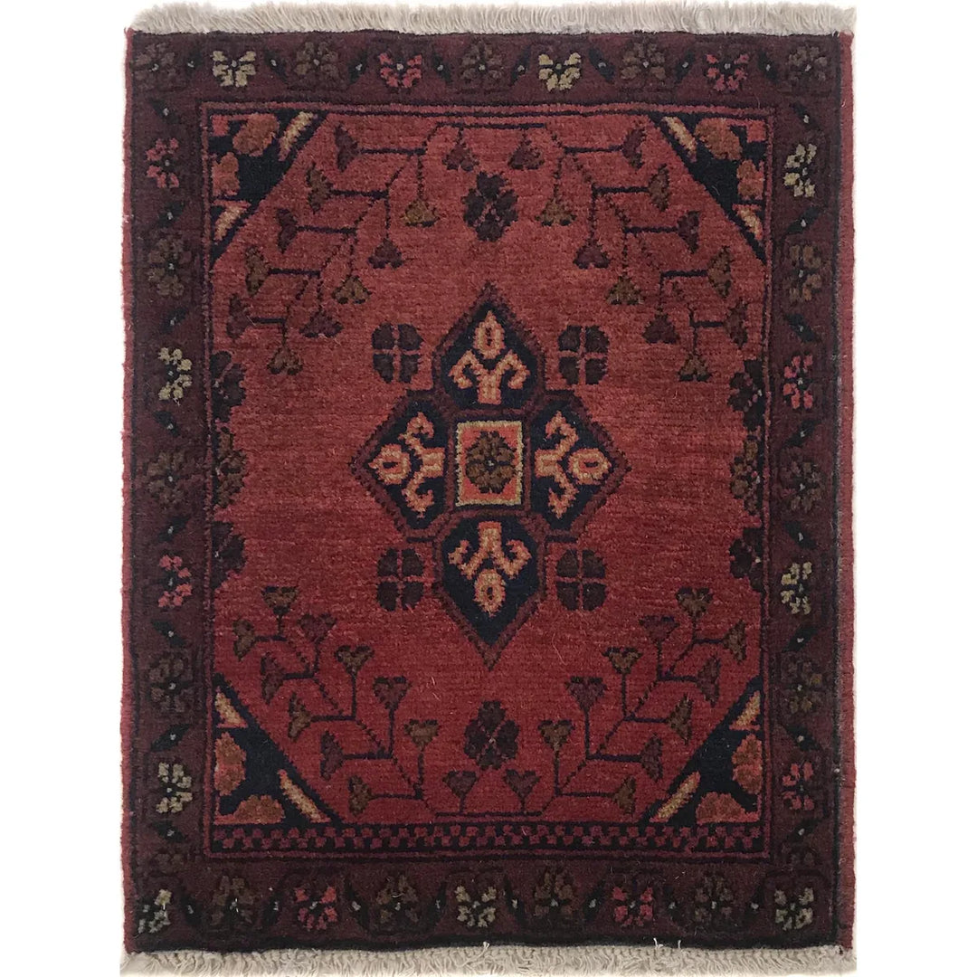 Red Afghan Doormat Rug 1' 3" x 1' 11" Hand-Knotted | No. AL49198