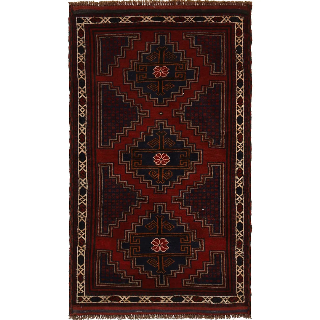 Red Afghan Baluchi Rug 2' 9" x 4' 10" Hand-Knotted | No. AL49213